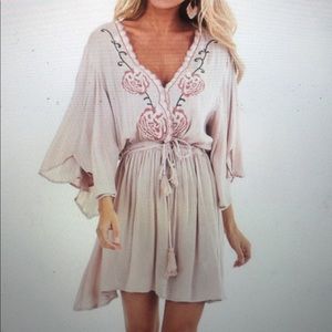 Boho blush embroidered floral dress